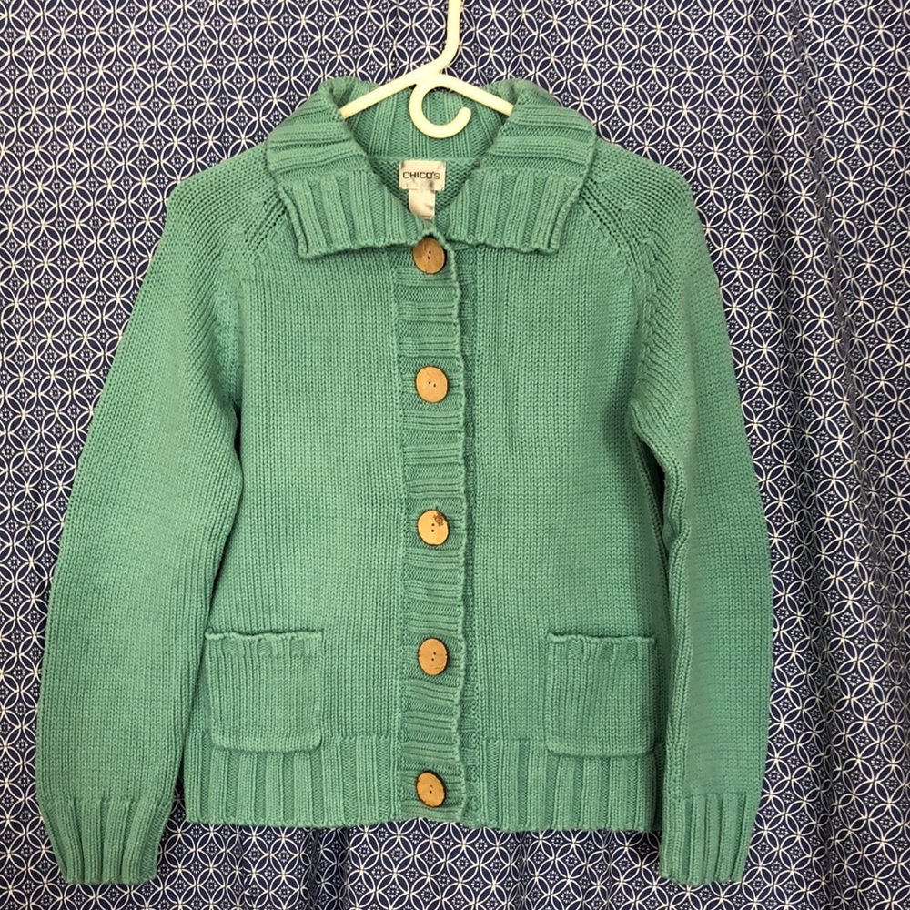 Chico cotton cardigan, light aqua green.